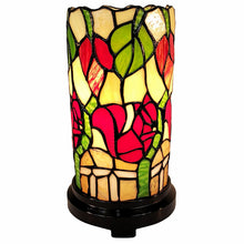 Load image into Gallery viewer, Floral Stained Glass Accent Lamp - Red Green And Black

