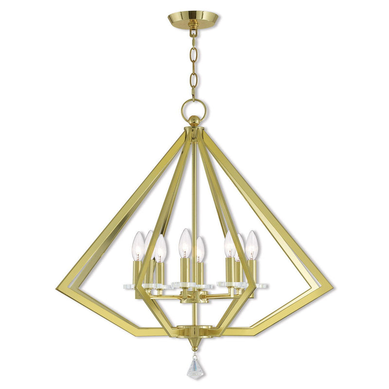 28" Eight Light Dimmable Chandelier With Shades - Brass
