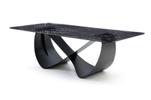 Load image into Gallery viewer, Glass Double Geo Pedestal Base Dining Table - Black / Brass

