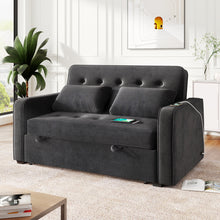 Load image into Gallery viewer, 65.7&quot; Velvet Upholstered Sleeper Bed , Pull Out Sofa Bed Couch attached two throw pillows,Dual USB Charging Port and Adjustable Backrest for Living Room Space, Black
