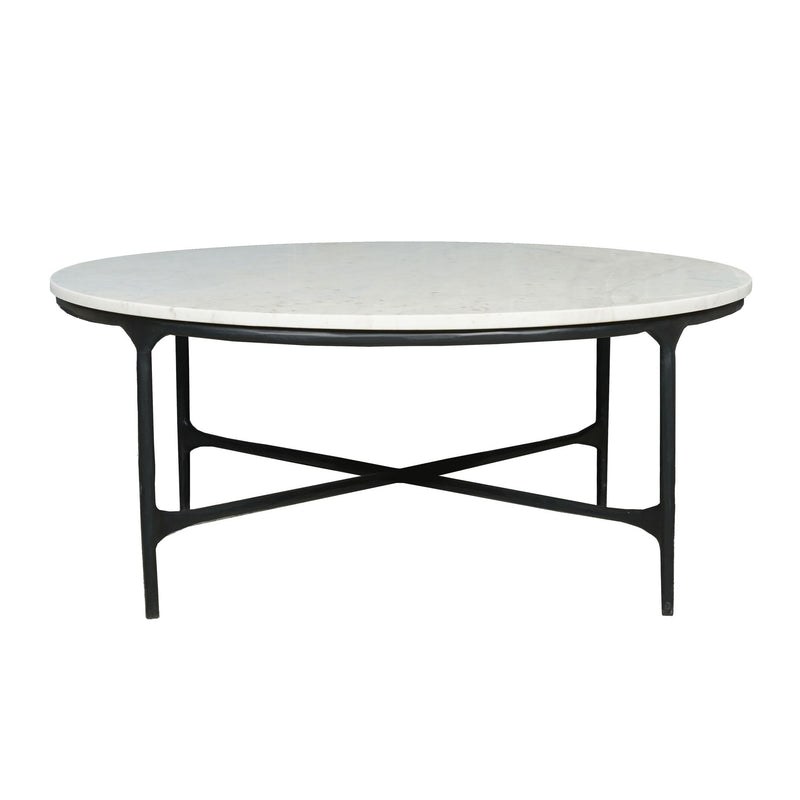 55" Genuine Marble And Iron Round Cross Legs Coffee Table - White And Black
