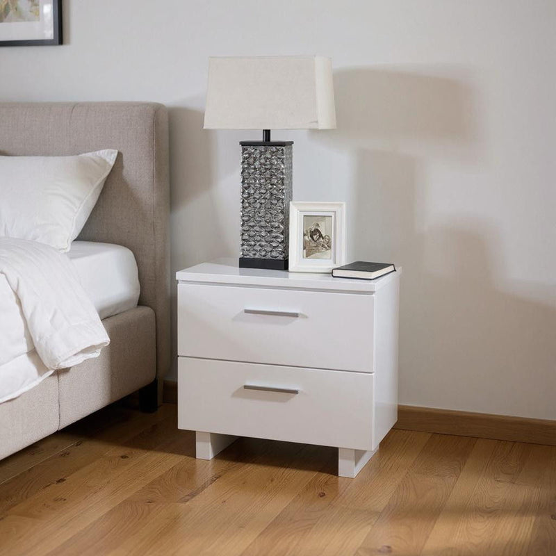 23" Two Drawers Mirrored Nightstand - White