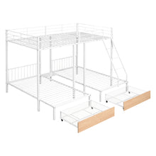 Load image into Gallery viewer, Full Over Twin &amp; Twin Bunk Bed, Metal Triple Bunk Bed with Drawers and Guardrails, White
