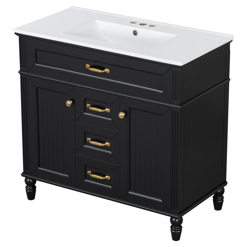 Bathroom Vanity With Sink, Flip-Out Top Drawer, Soft Close Doors, 2 Storage Drawers