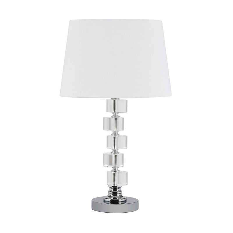 Crystal Stacked Geo Cubes Table Lamp With White Classic Empire Shade - Silver