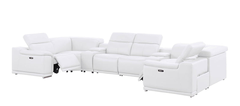 Leather Modular U-Shaped Eight Piece Corner Sectional With Console - White