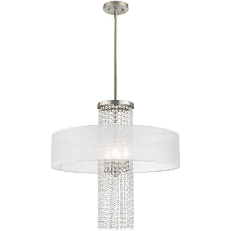33'' Four Light Dimmable Chandelier With Shades - Nickel