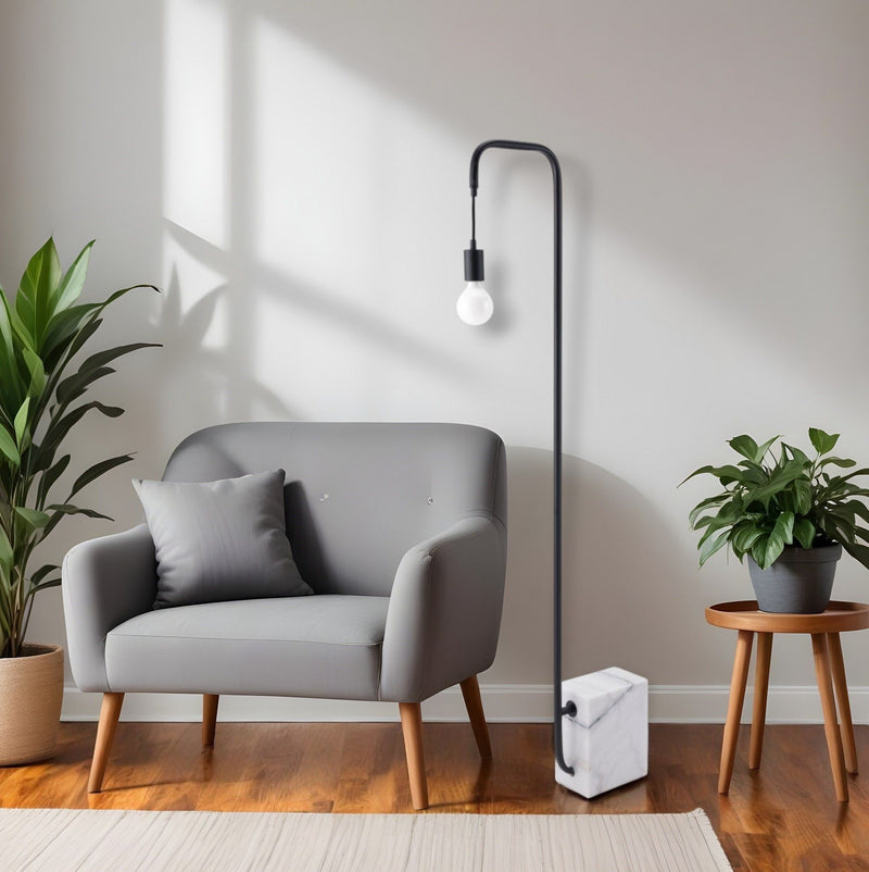 Industrial Marble Bulb Floor Lamp - Black And White