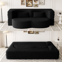 Load image into Gallery viewer, Modern Floor Sofa, With 2 Pillows, Convertible Teddy Fabric Foam Filled Bed
