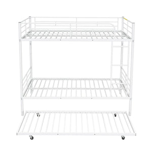 Full Over Full Metal Bunk Bed with Trundle, White