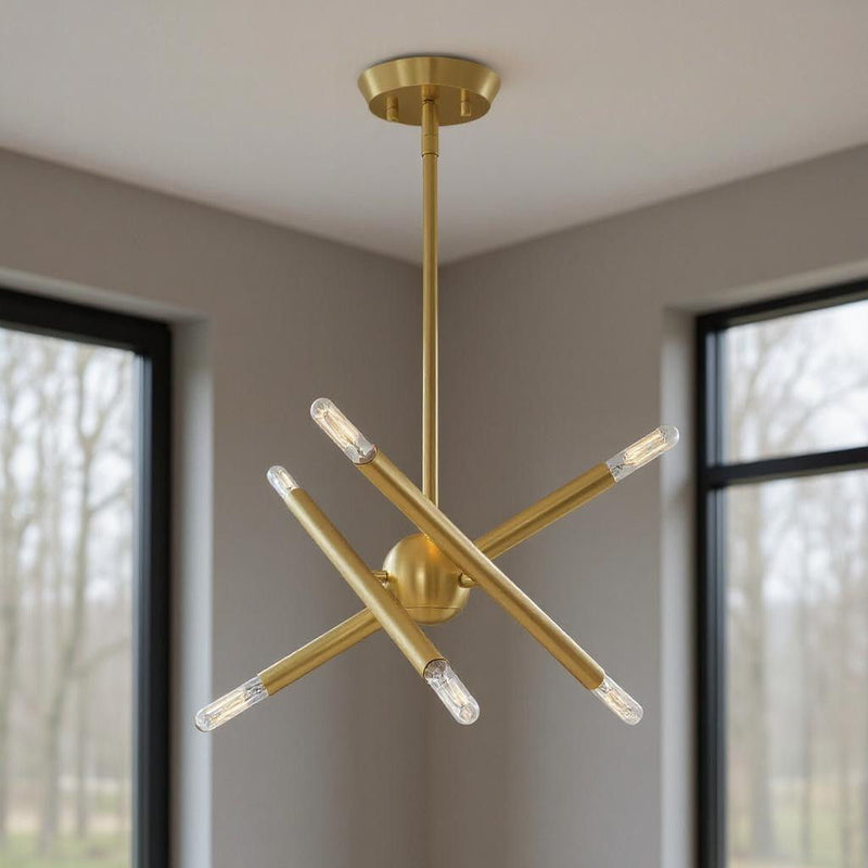 15" Six Light Dimmable Chandelier With Shades - Brass