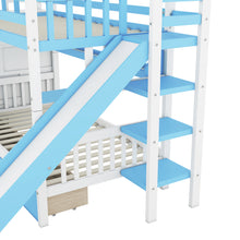 Load image into Gallery viewer, Twin-Over-Twin Castle Style Bunk Bed with 2 Drawers 3 Shelves and Slide - Blue
