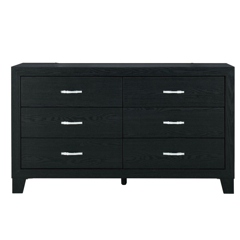 58" Wood Six Drawer Double Dresser - Black