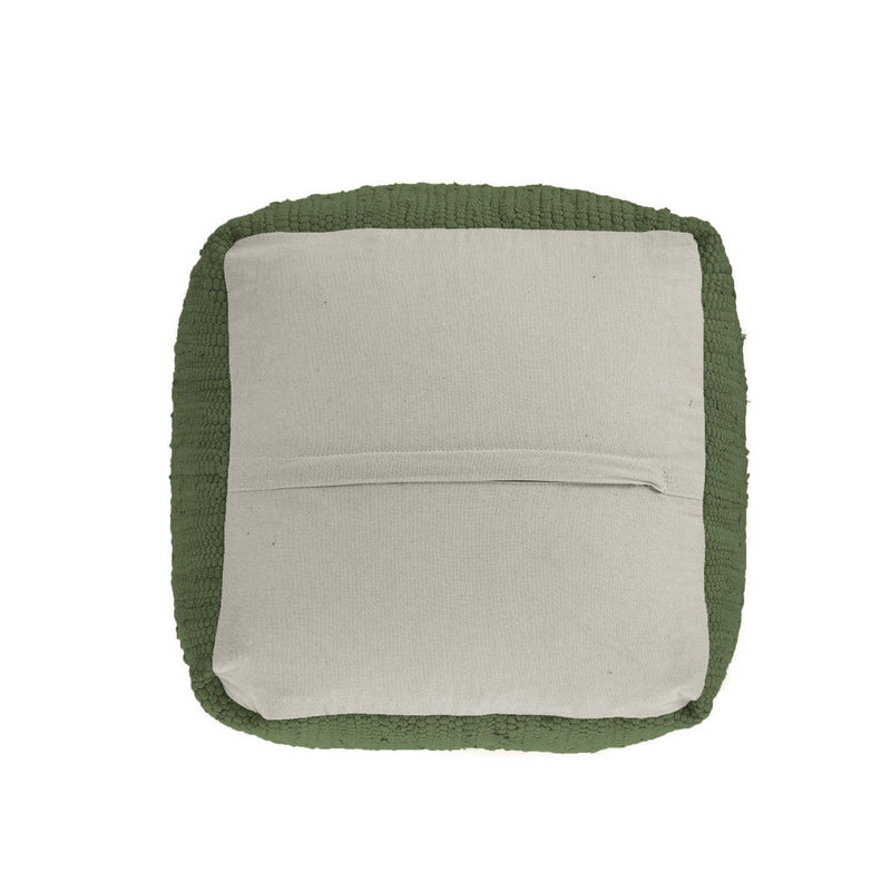 18" Cotton And Jute Cube Pouf Ottoman - Moss Green And Natural