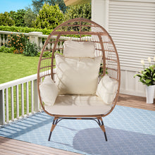 Load image into Gallery viewer, Wicker Egg Chair, Oversized Indoor Outdoor Lounger for Patio, Backyard, Living Room w/ 5 Cushions, Steel Frame, - Beige
