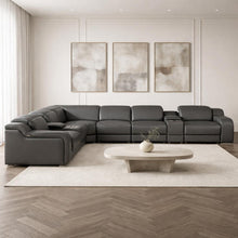 Load image into Gallery viewer, Italian Leather Power Reclining Curved 8 Piece Corner Sectional With Console - Gray

