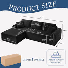 Load image into Gallery viewer, Modular Sectional With Arched Armrests, Includes 3 Back Cushions &amp; 2 Throw Pillows
