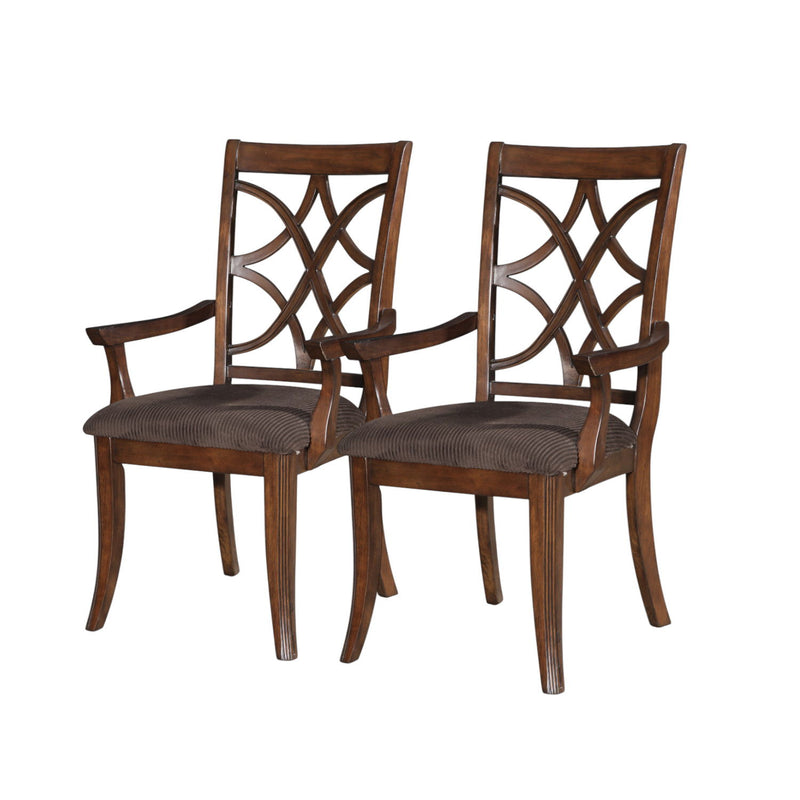 Upholstered Microfiber And Solid Wood Open Back Dining Arm Chairs (Set of 2) - Brown