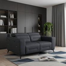 Load image into Gallery viewer, Italian Leather Power Reclining Loveseat - Gray / Black
