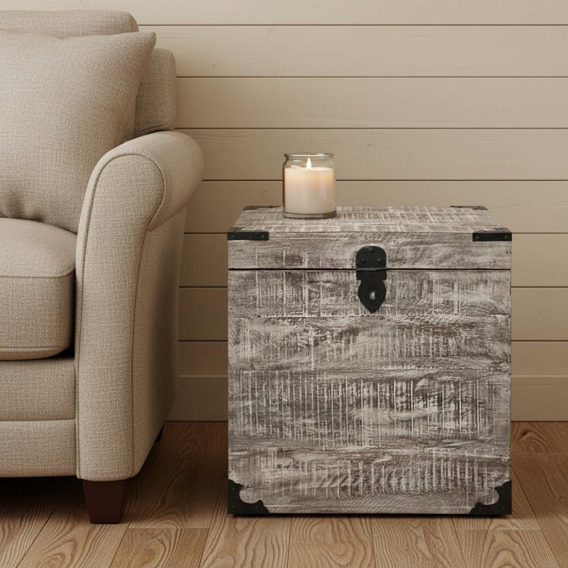 Solid Wood Square End Table - Gray