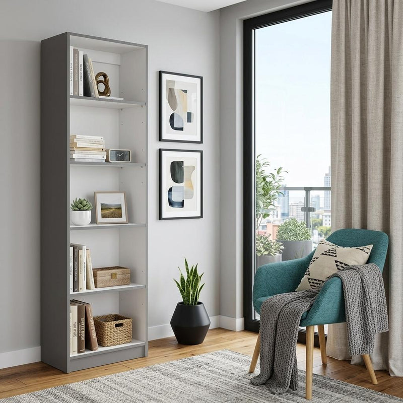 Five Tier Bookcase (546196) - Gray / White