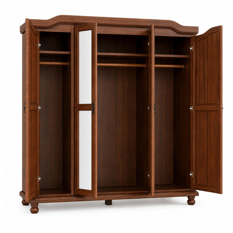 Solid Wood Mirrored Four Door Combo Dresser (764847) - Coffee
