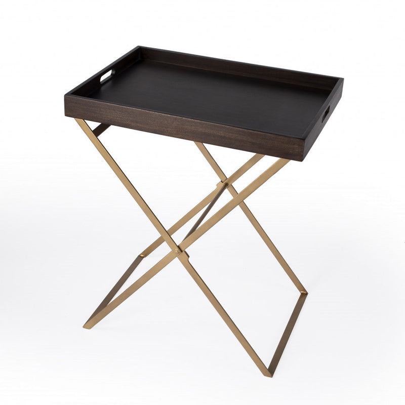 Solid Wood Rectangular End Table - Gold And Walnut