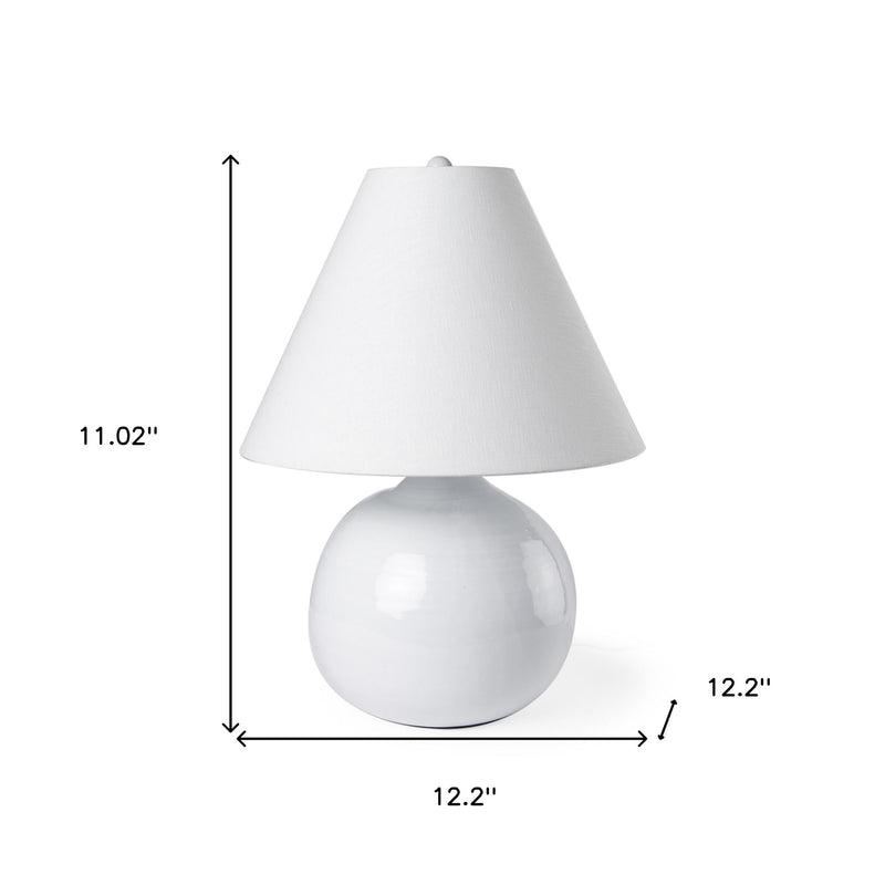 11" Ceramic Round Bedside Lamp With White Bell Shade - White