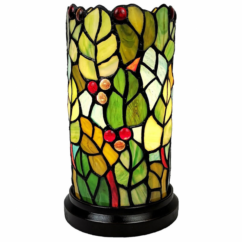 Leaves And Berries Stained Glass Accent Lamp - Green And Red