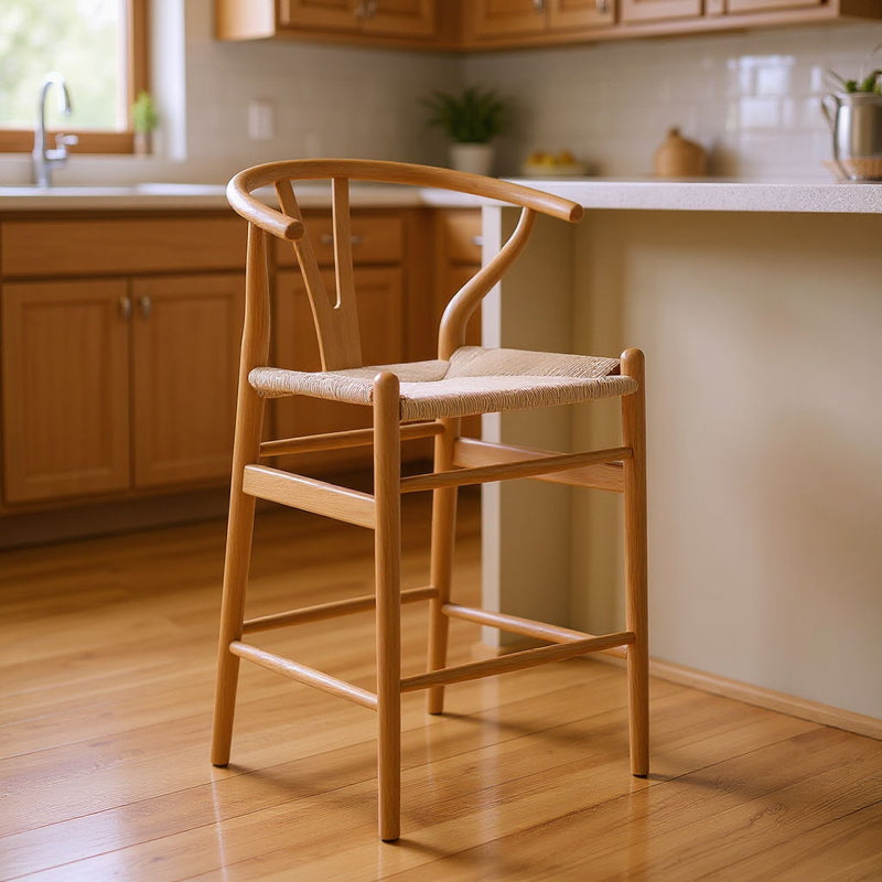 27" Mid-Century Solid Wood Counter Height Bar Chair - Brown
