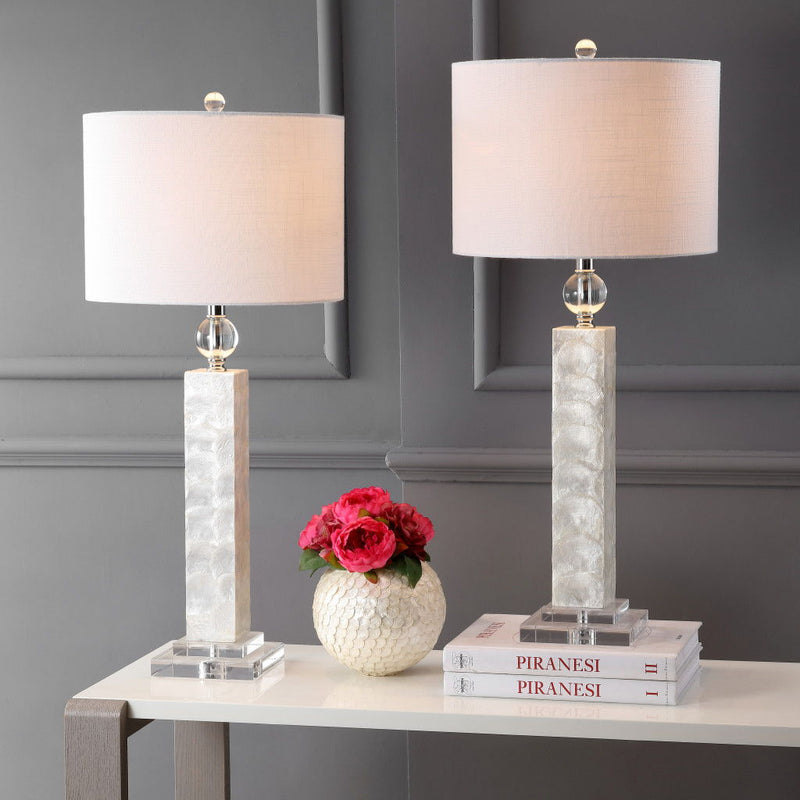 Novelty Table Lamps With Drum Shades (Set of 2) - Clear / White