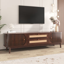 Load image into Gallery viewer, TV Stand For TVs Up To 75'', Cabinet With Drawers And Sliding Doors, Living Room Entertainment Console - Natural Wood / Brown
