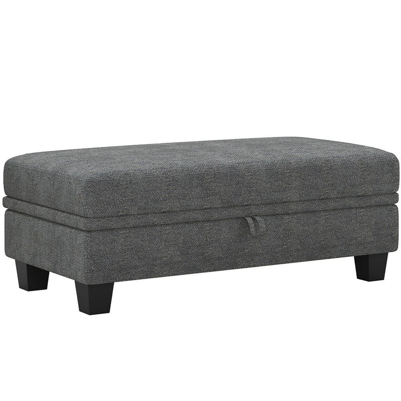 Chenille Storage Ottoman - Light Gray / Black