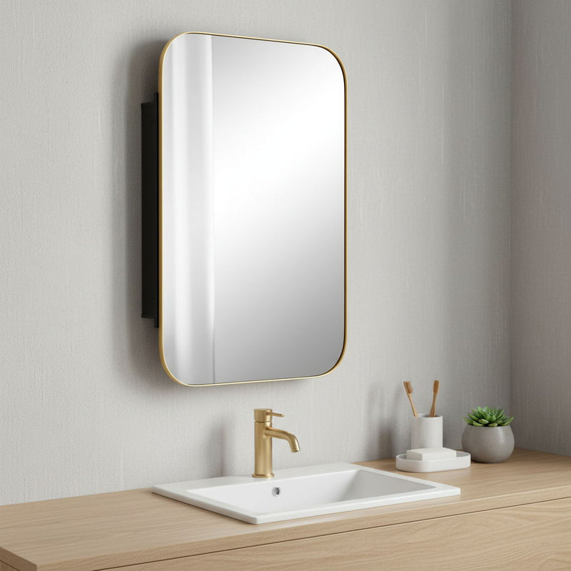 Metal Framed Bathroom Vanity Mirror With Cabinet - Gold
