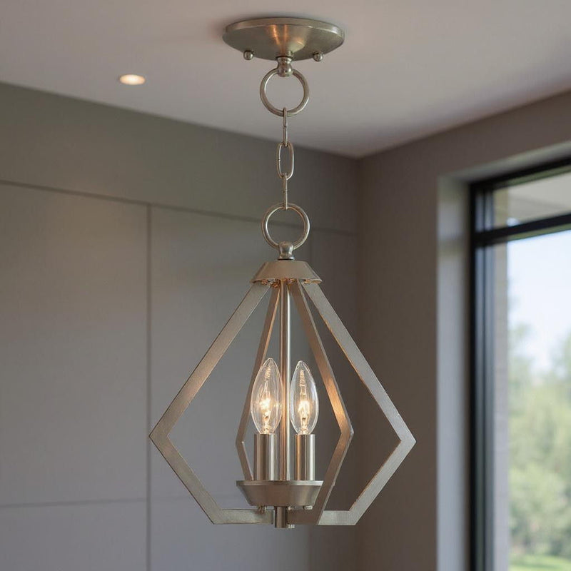 13" Two Light Dimmable Chandelier With Shades - Nickel