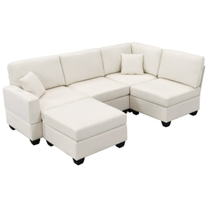 [VIDEO provided][New]89.8*60.2" Modern Sectional Sofa,5-Seat Modular Couch Set with Convertible Ottoman,L-Shape Linen Fabric Corner Couch Set with 2 Pillows for Living Room,Apartment,Office, 3 Colors