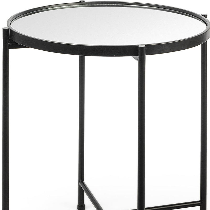 Mirrored Glass Iron Round End Table - Silver / Black