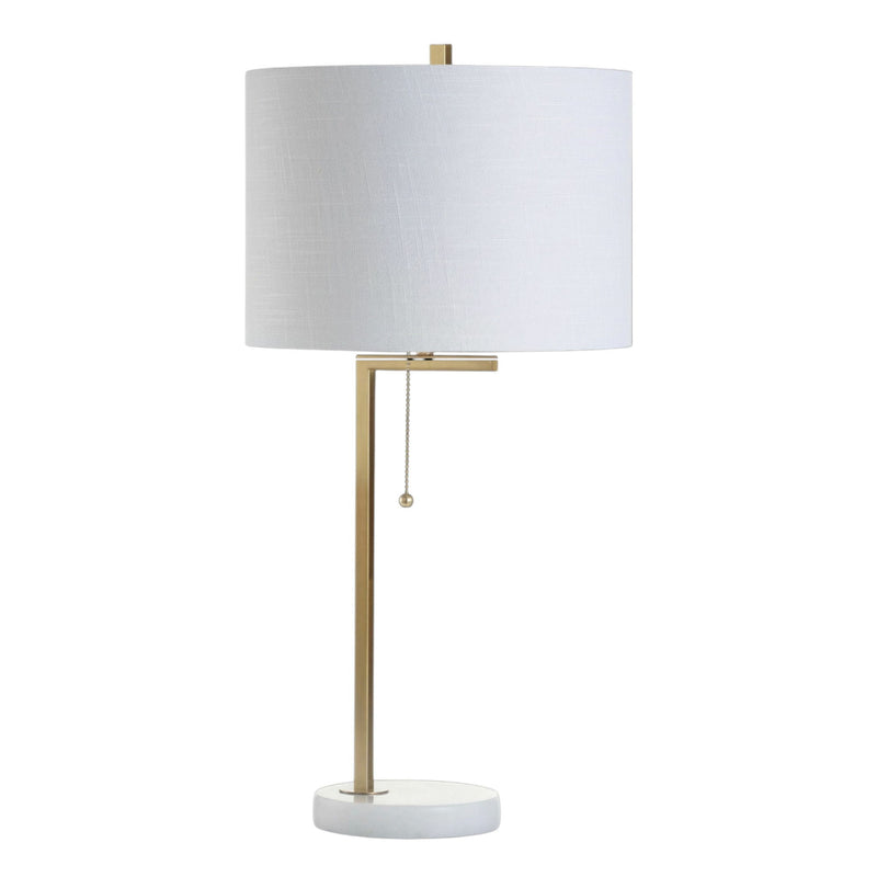 Round Table Lamp With Drum Shade - Brass / White