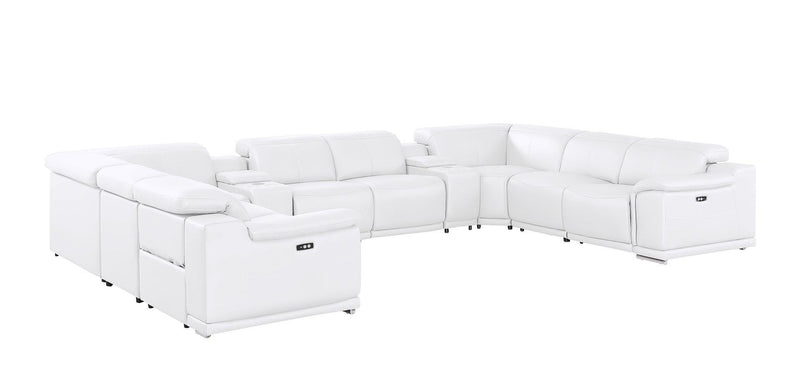 Leather Modular U Shaped Ten Piece Corner Sectional With Console - White