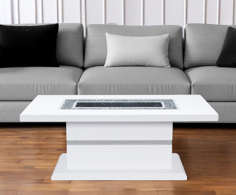 52" Wood And Faux Crystal Pedestal Coffee Table - White