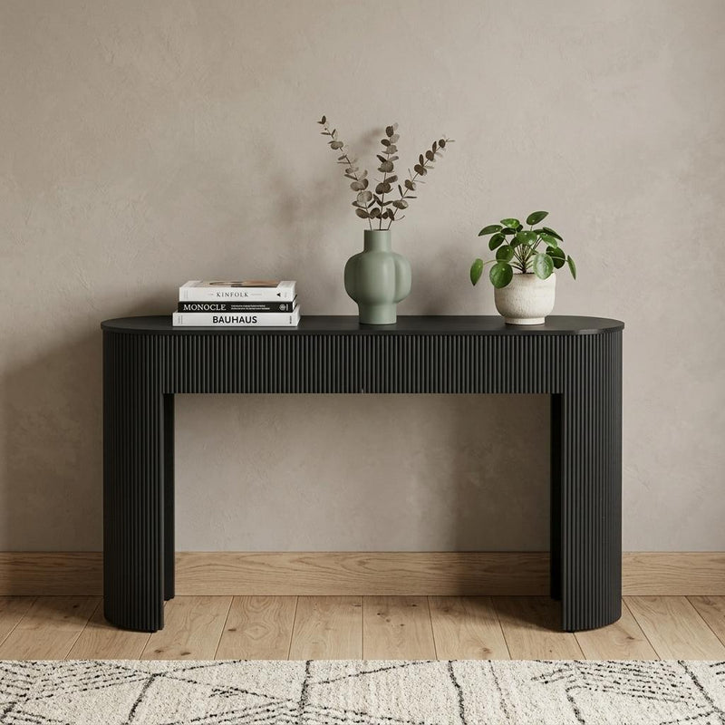 Oval Double Pedestal Console Table With Two Drawers - Black