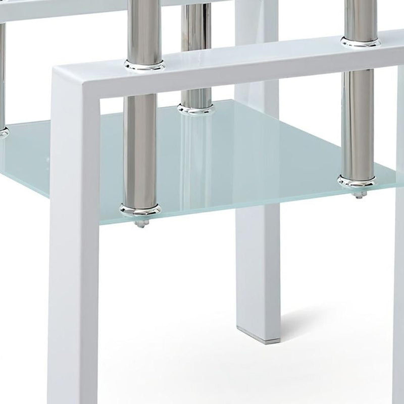 Glass And Metal Square End Table With Shelf - Clear / White
