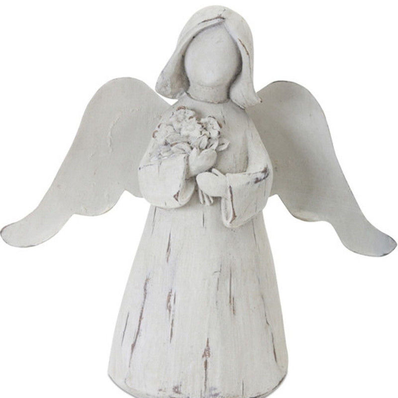 Washed Poly Angel Figurine Tabletop Sculpture (Set of 6) - White