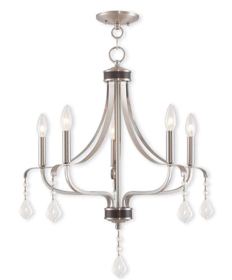 27'' Five Light Dimmable Chandelier With Shades - Nickel