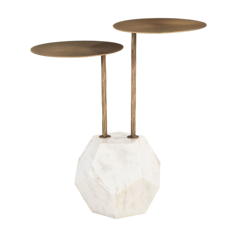 25" Marble Pedestal End Table - White