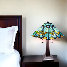 Load image into Gallery viewer, Metal Two Light Table Lamp With Blue And Green Cone Shade - Dark Brown
