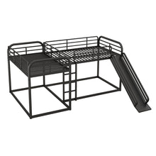 Load image into Gallery viewer, Full and Twin Size L-Shaped Bunk Bed with Slide and Short Ladder, Black
