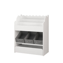Load image into Gallery viewer, Bookshelf With Storage Bins And Drawer, Multi Functional Book Organizer For Toddlers - White
