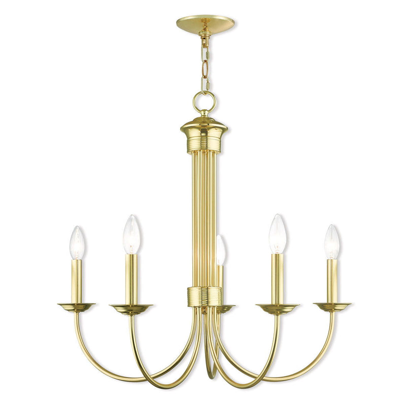 24" Five Light Dimmable Chandelier With Shades - Brass