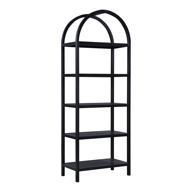 Five Tier Arched Top Bookcase - Black / Oak
